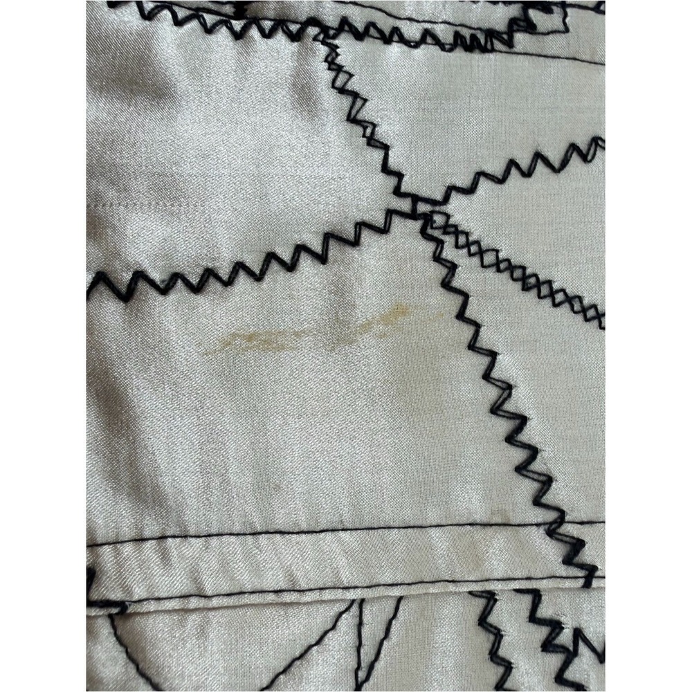 Chicos Silk Geometric Embroidered Zip Jacket Champagne Gold Black Size 1 Medium - Picture 6 of 9